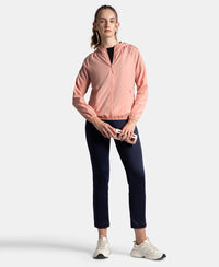 Microfiber Fabric Relaxed Fit Raglan Styled Water Resistant Hoodie Jacket - Mellow Rose