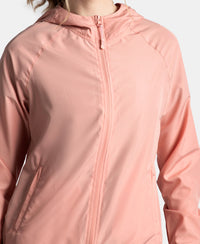 Microfiber Fabric Relaxed Fit Raglan Styled Water Resistant Hoodie Jacket - Mellow Rose