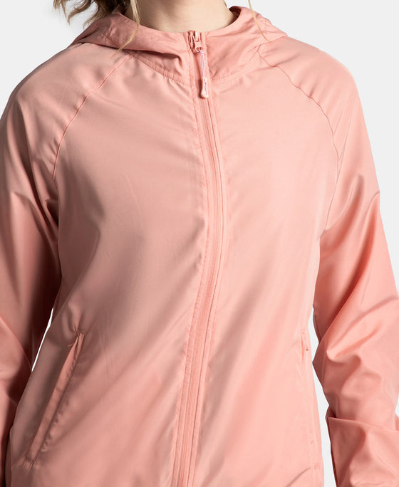 Microfiber Fabric Relaxed Fit Raglan Styled Water Resistant Hoodie Jacket - Mellow Rose