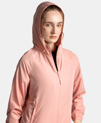 Microfiber Fabric Relaxed Fit Raglan Styled Water Resistant Hoodie Jacket - Mellow Rose