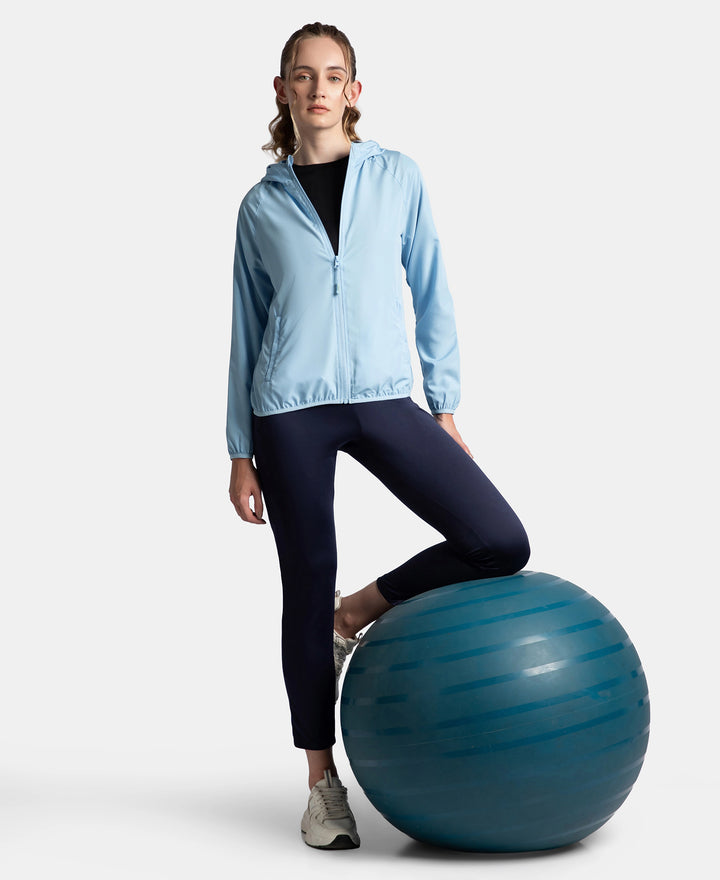 Microfiber Fabric Relaxed Fit Raglan Styled Water Resistant Hoodie Jacket - Powder Blue