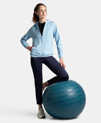 Microfiber Fabric Relaxed Fit Raglan Styled Water Resistant Hoodie Jacket - Powder Blue