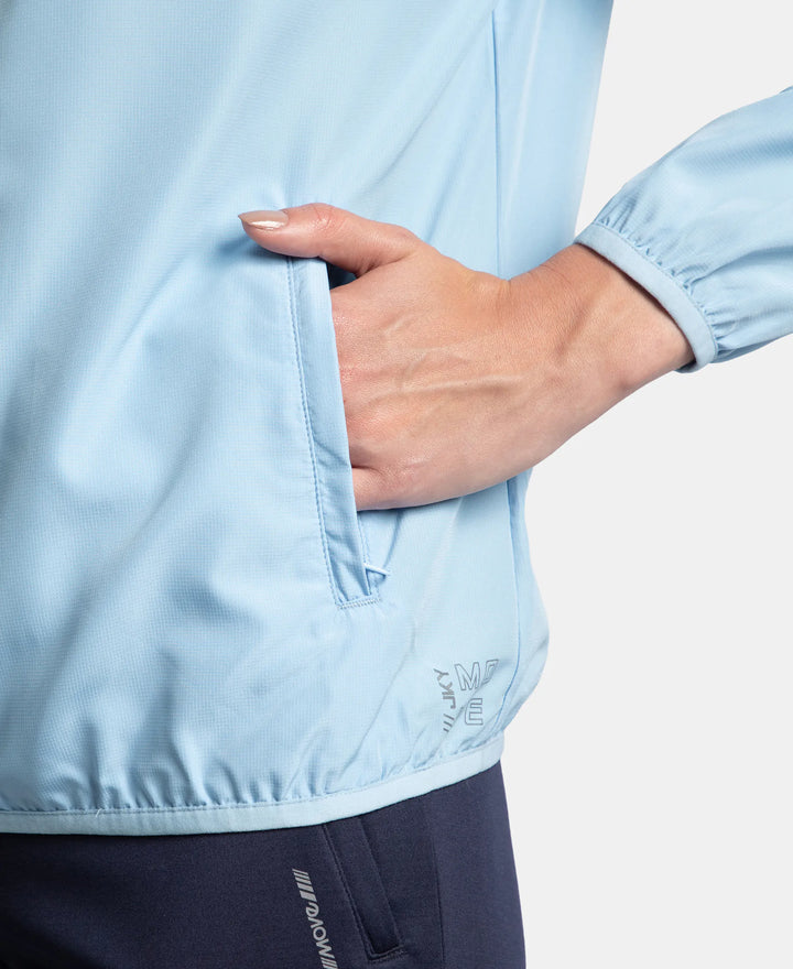 Microfiber Fabric Relaxed Fit Raglan Styled Water Resistant Hoodie Jacket - Powder Blue