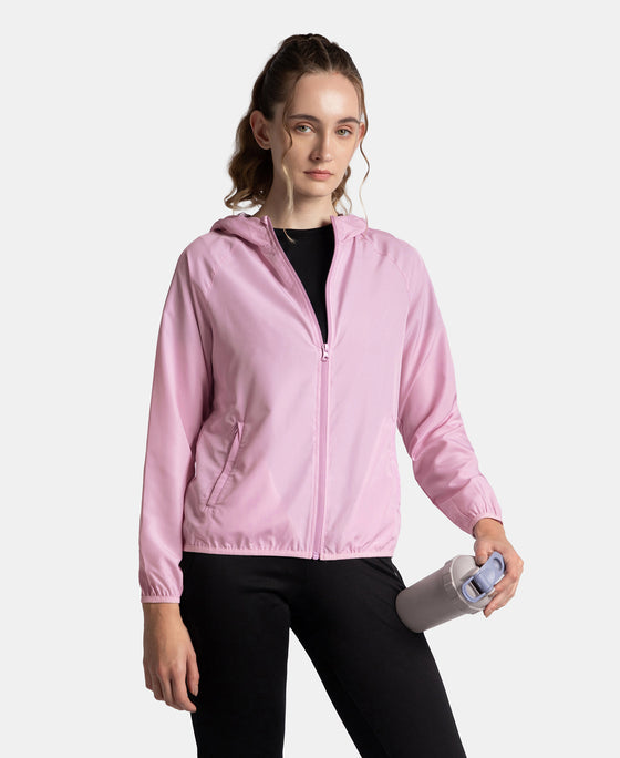 Microfiber Fabric Relaxed Fit Raglan Styled Water Resistant Hoodie Jacket - Winsome Orchid