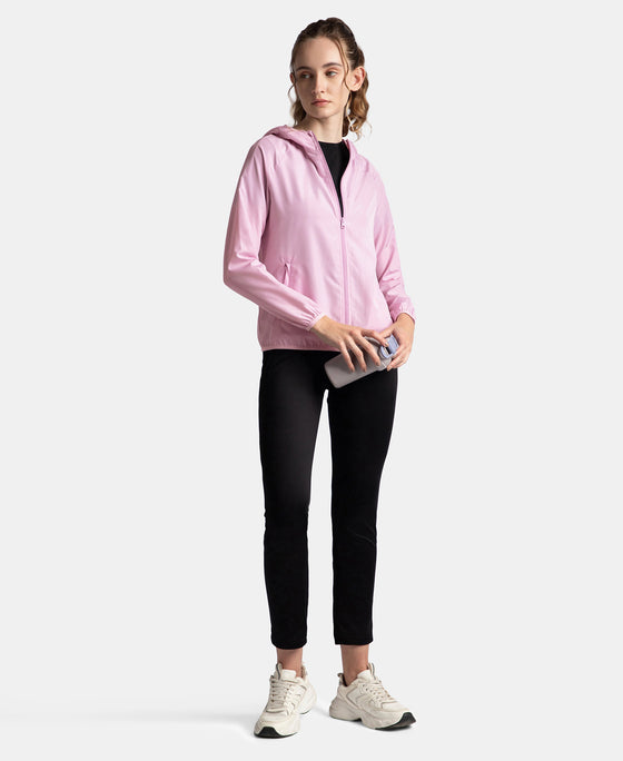 Microfiber Fabric Relaxed Fit Raglan Styled Water Resistant Hoodie Jacket - Winsome Orchid