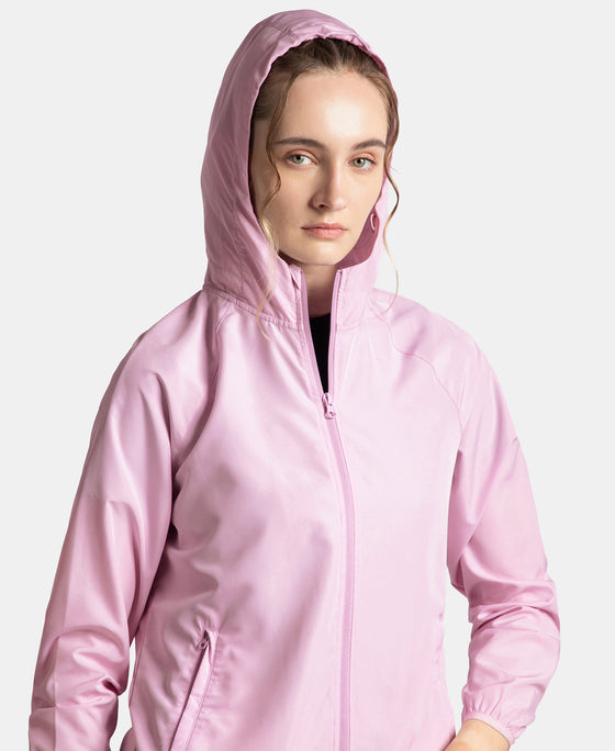 Microfiber Fabric Relaxed Fit Raglan Styled Water Resistant Hoodie Jacket - Winsome Orchid