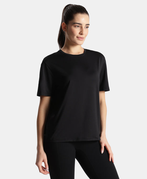 Microfiber Fabric Oversized Fit Half Sleeve Breathable Mesh T-Shirt - Black