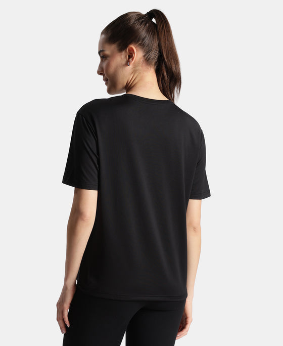 Microfiber Fabric Oversized Fit Half Sleeve Breathable Mesh T-Shirt - Black