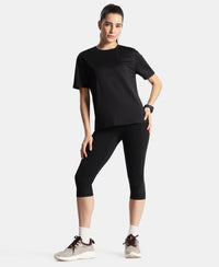 Microfiber Fabric Oversized Fit Half Sleeve Breathable Mesh T-Shirt - Black