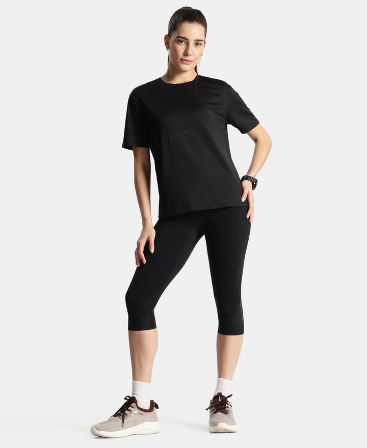 Microfiber Fabric Oversized Fit Half Sleeve Breathable Mesh T-Shirt - Black