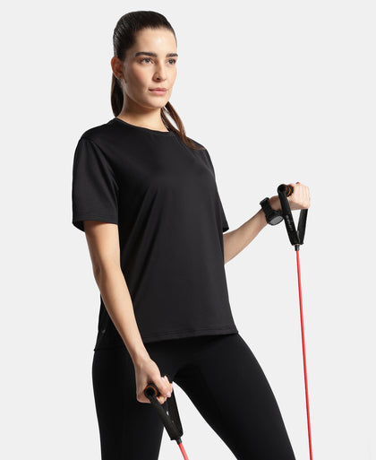 Microfiber Fabric Oversized Fit Half Sleeve Breathable Mesh T-Shirt - Black