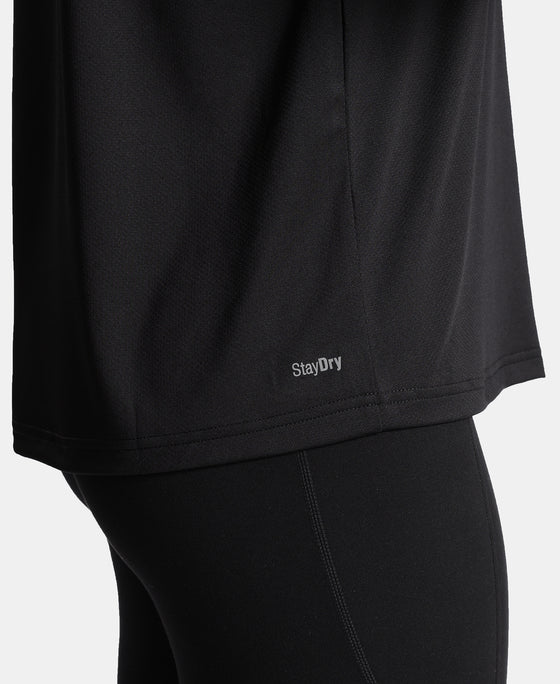 Microfiber Fabric Oversized Fit Half Sleeve Breathable Mesh T-Shirt - Black