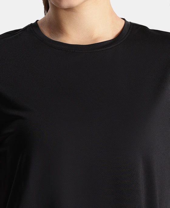 Microfiber Fabric Oversized Fit Half Sleeve Breathable Mesh T-Shirt - Black