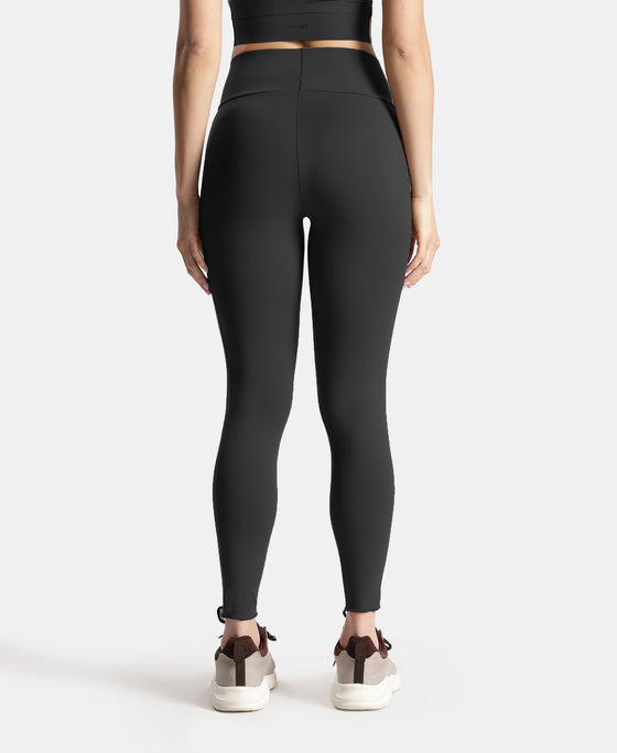 Microfiber Elastane Stretch Performance Leggings with Crossover Style Broad Waistband - Black