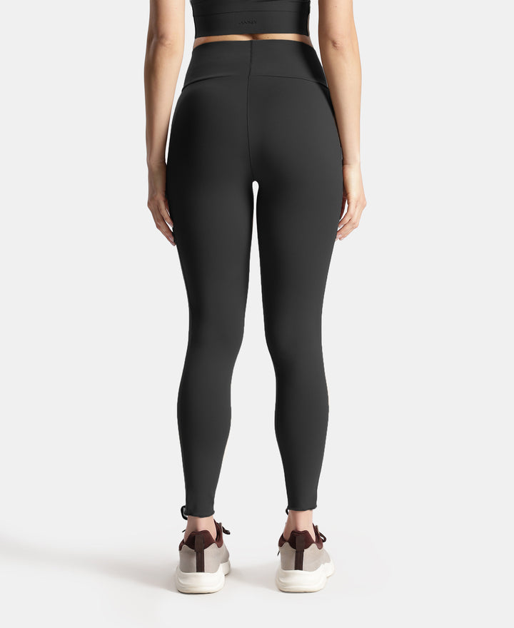 Microfiber Elastane Stretch Performance Leggings with Crossover Style Broad Waistband - Black