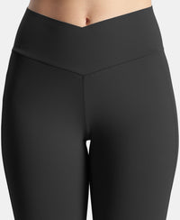 Microfiber Elastane Stretch Performance Leggings with Crossover Style Broad Waistband - Black