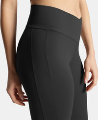 Microfiber Elastane Stretch Performance Leggings with Crossover Style Broad Waistband - Black