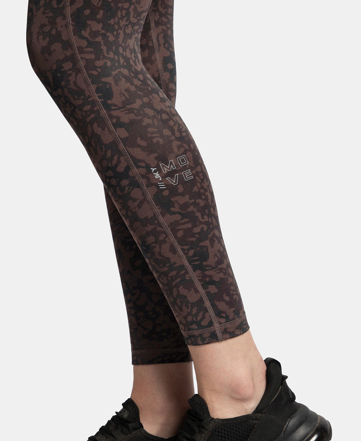 Microfiber Elastane Stretch Performance 7/8th Leggings with Broadwaistband & Back Pocket - Coffee Print