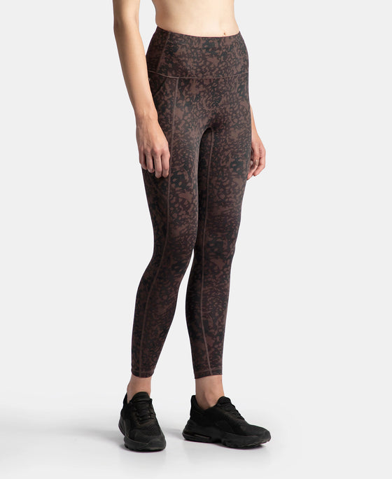 Microfiber Elastane Stretch Performance 7/8th Leggings with Broadwaistband & Back Pocket - Coffee Print