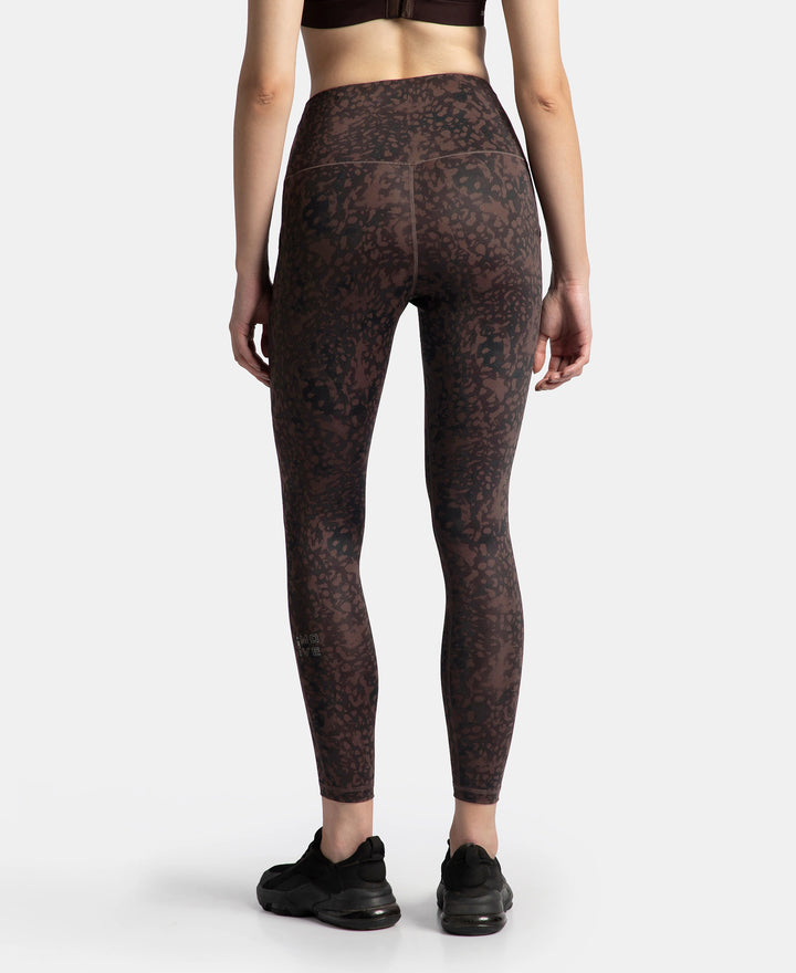 Microfiber Elastane Stretch Performance 7/8th Leggings with Broadwaistband & Back Pocket - Coffee Print