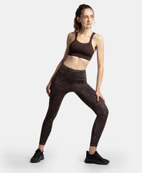 Microfiber Elastane Stretch Performance 7/8th Leggings with Broadwaistband & Back Pocket - Coffee Print