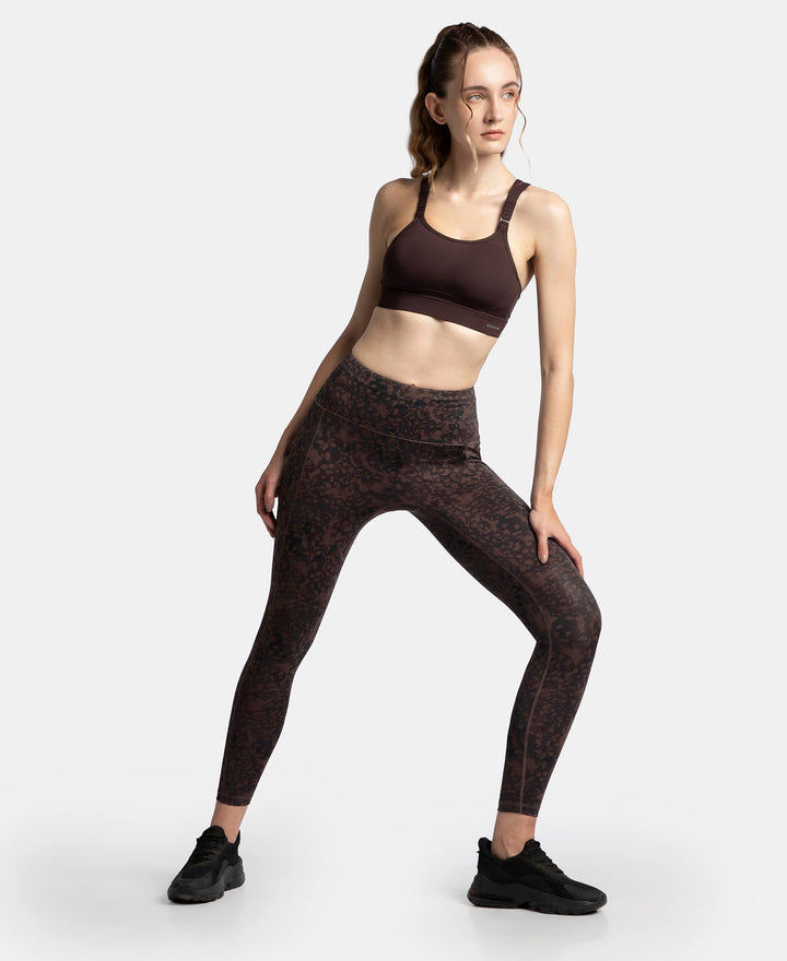 Microfiber Elastane Stretch Performance 7/8th Leggings with Broadwaistband & Back Pocket - Coffee Print