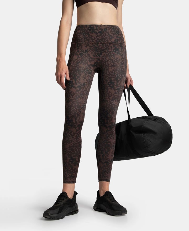 Microfiber Elastane Stretch Performance 7/8th Leggings with Broadwaistband & Back Pocket - Coffee Print