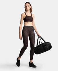 Microfiber Elastane Stretch Performance 7/8th Leggings with Broadwaistband & Back Pocket - Coffee Print