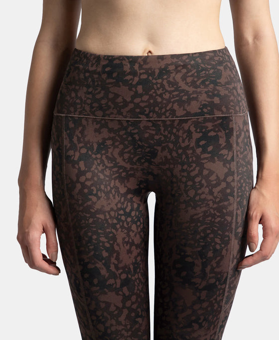Microfiber Elastane Stretch Performance 7/8th Leggings with Broadwaistband & Back Pocket - Coffee Print