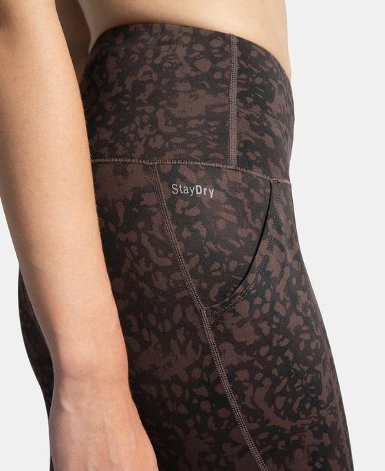 Microfiber Elastane Stretch Performance 7/8th Leggings with Broadwaistband & Back Pocket - Coffee Print