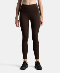 Microfiber Elastane Stretch Performance 7/8th Leggings with Broadwaistband & Back Pocket - Coffee