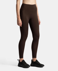 Microfiber Elastane Stretch Performance 7/8th Leggings with Broadwaistband & Back Pocket - Coffee