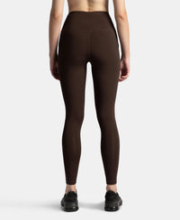 Microfiber Elastane Stretch Performance 7/8th Leggings with Broadwaistband & Back Pocket - Coffee