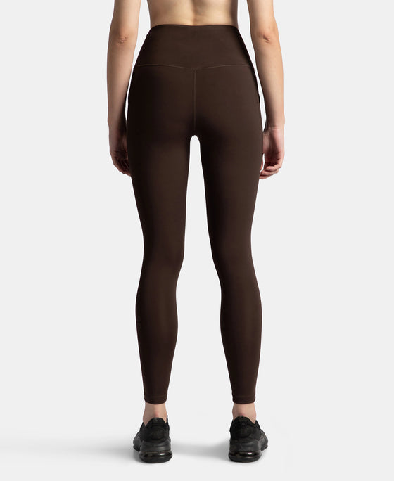 Microfiber Elastane Stretch Performance 7/8th Leggings with Broadwaistband & Back Pocket - Coffee