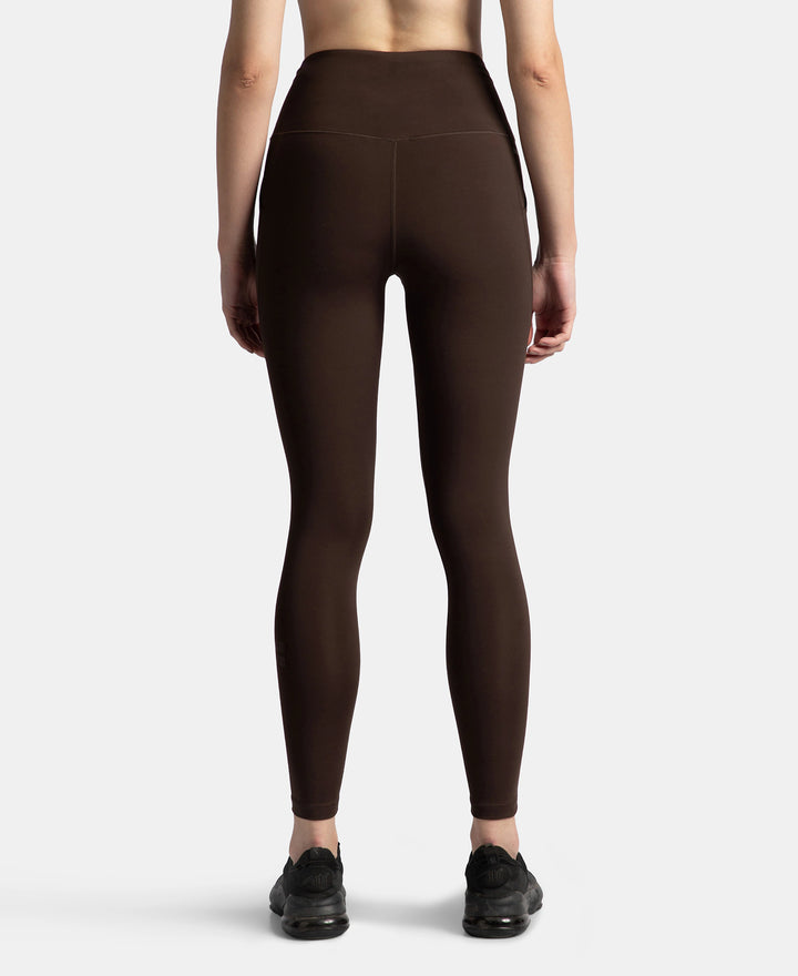 Microfiber Elastane Stretch Performance 7/8th Leggings with Broadwaistband & Back Pocket - Coffee