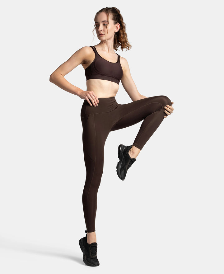 Microfiber Elastane Stretch Performance 7/8th Leggings with Broadwaistband & Back Pocket - Coffee