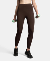 Microfiber Elastane Stretch Performance 7/8th Leggings with Broadwaistband & Back Pocket - Coffee