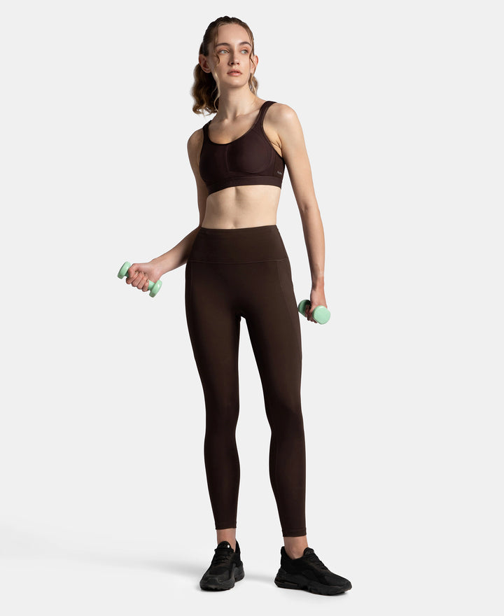Microfiber Elastane Stretch Performance 7/8th Leggings with Broadwaistband & Back Pocket - Coffee