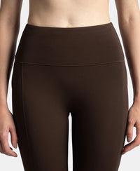 Microfiber Elastane Stretch Performance 7/8th Leggings with Broadwaistband & Back Pocket - Coffee
