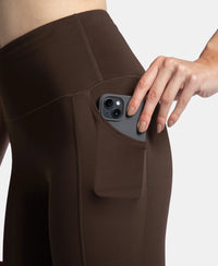 Microfiber Elastane Stretch Performance 7/8th Leggings with Broadwaistband & Back Pocket - Coffee