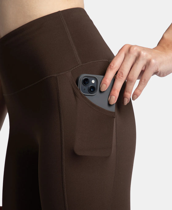 Microfiber Elastane Stretch Performance 7/8th Leggings with Broadwaistband & Back Pocket - Coffee