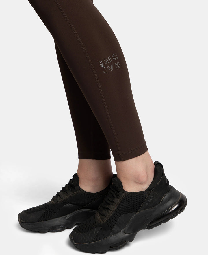Microfiber Elastane Stretch Performance 7/8th Leggings with Broadwaistband & Back Pocket - Coffee