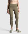 Microfiber Elastane Stretch Performance 7/8th Leggings with Broadwaistband & Back Pocket - Earth