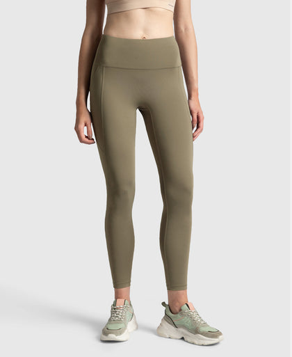 Microfiber Elastane Stretch Performance 7/8th Leggings with Broadwaistband & Back Pocket - Earth