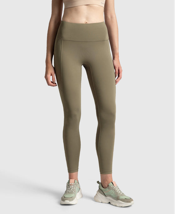 Microfiber Elastane Stretch Performance 7/8th Leggings with Broadwaistband & Back Pocket - Earth