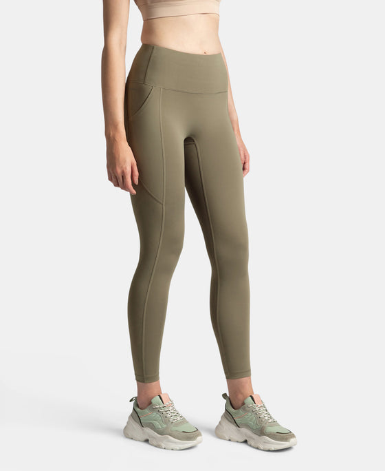 Microfiber Elastane Stretch Performance 7/8th Leggings with Broadwaistband & Back Pocket - Earth