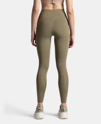 Microfiber Elastane Stretch Performance 7/8th Leggings with Broadwaistband & Back Pocket - Earth