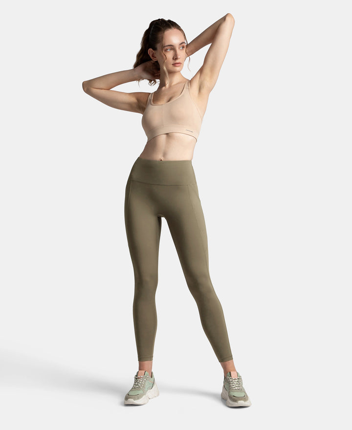 Microfiber Elastane Stretch Performance 7/8th Leggings with Broadwaistband & Back Pocket - Earth