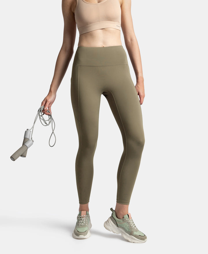 Microfiber Elastane Stretch Performance 7/8th Leggings with Broadwaistband & Back Pocket - Earth