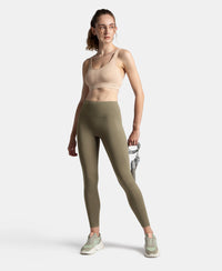 Microfiber Elastane Stretch Performance 7/8th Leggings with Broadwaistband & Back Pocket - Earth
